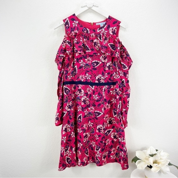 Draper James Pink Floral Cold Shoulder Silk Blend Dress Size 10 - Picture 2 of 8